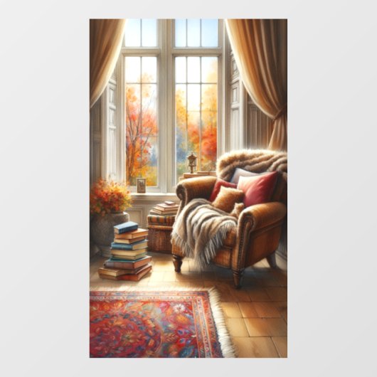 Herfstvenster Uitzicht vensterklemming Raamsticker (Vel)