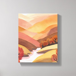 Herfstverblijf | Waterverf Landschap van Herfstbla Canvas Afdruk