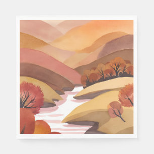 Herfstverblijf   Waterverf Landschap van Herfstbla Servet