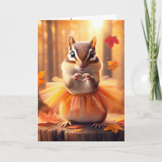 Herfstverjaardag Chipmunk met een Tutu Kaart (Voorkant)