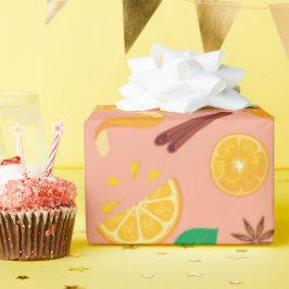 Herfstverjaardagen Sinaasappel en kaneel Naadloze  Cadeaupapier