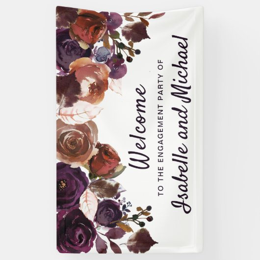 Herfstverlovingsfeest Welkom Paarse pruimenbloem Spandoek (Verticaal)