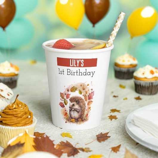 Herfstvibes Hedgehog - 1e verjaardag - Papieren Bekers