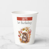 Herfstvibes Hedgehog - 1e verjaardag - Papieren Bekers (Achterkant)