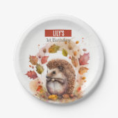 Herfstvibes Hedgehog - Verjaardagsfeest - Papieren Bordje (Voorkant)