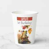 Herfstvibes Kikker - 1e verjaardag - Papieren Bekers (Achterkant)