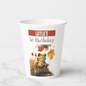 Herfstvibes Kikker - 1e verjaardag - Papieren Bekers (Voorkant)