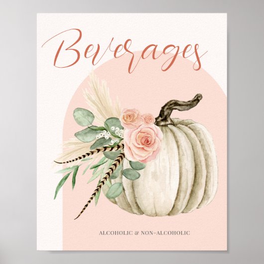 Herfstviering Pompoen Roze Drink Tafelteken Poster (Voorkant)
