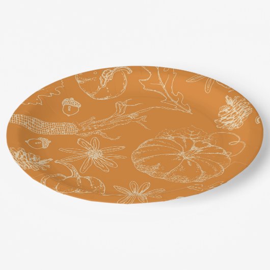 Herfstviering Schets in Sinaasappel Papieren Bordje (Gekanteld)