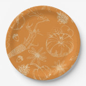 Herfstviering Schets in Sinaasappel Papieren Bordje (Voorkant)