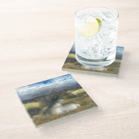 herfstvijver glazen onderzetter (Schuin)