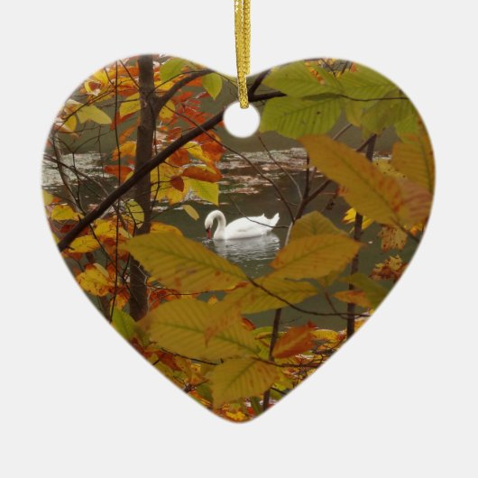 Herfstvijver met zwaan keramisch ornament (Voorkant)
