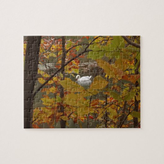 Herfstvijver met zwaan legpuzzel (Horizontaal)