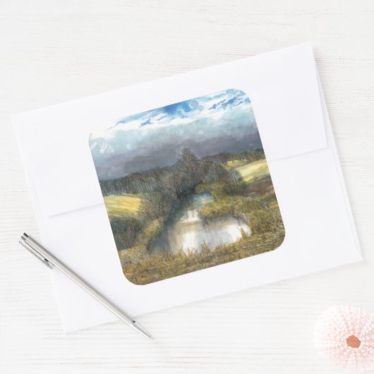 herfstvijver vierkante sticker (Envelop)