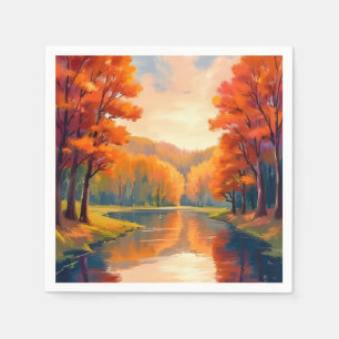 Herfstvijver Waterverf Natuur Herfstloof Servet