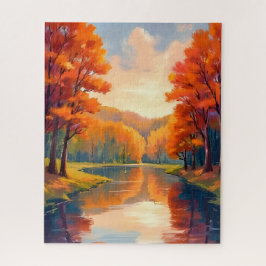 Herfstvijver | Waterverf Natuur in de herfst Legpuzzel
