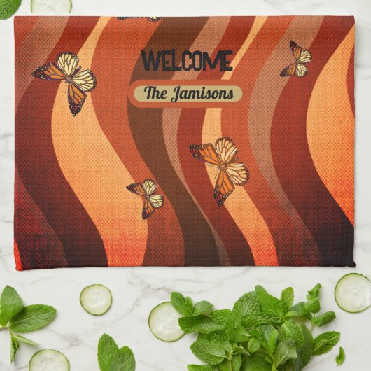 Herfstvlinders roodbruin theedoek (Gevouwen)