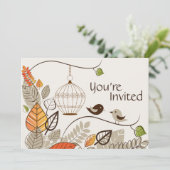 Herfstvogels en bladeren Casual huwelijksuitnodigi Kaart (Staand voorkant)