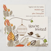 Herfstvogels en bladeren Casual huwelijksuitnodigi Kaart (Voorkant / Achterkant)