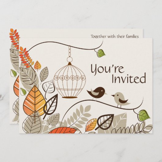 Herfstvogels en bladeren Casual huwelijksuitnodigi Kaart (Voorkant / Achterkant)