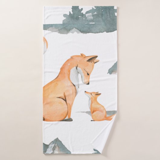 Herfstvos. Handbeschilderde waterverf naadloos Badhanddoek (Badhanddoek)