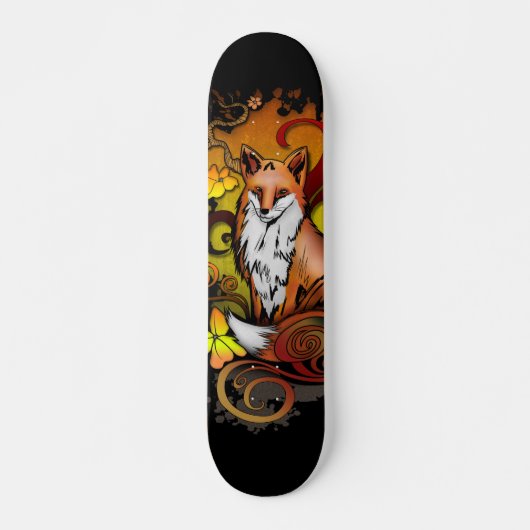 Herfstvos Illustratie met Zwarte Achtergrond Persoonlijk Skateboard (Voorkant)