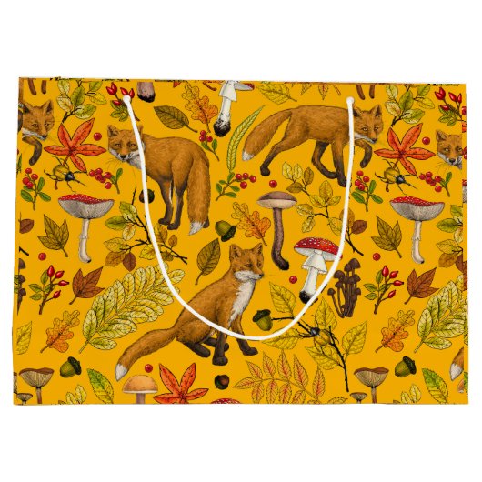 Herfstvossen op sinaasappel groot cadeauzakje (Achterkant)