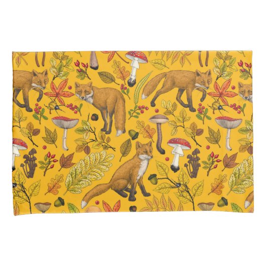 Herfstvossen op sinaasappel kussensloop (Voorkant-Rechts)