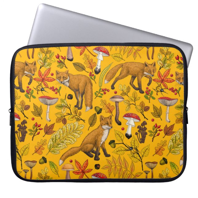 Herfstvossen op sinaasappel laptop sleeve (Voorkant)
