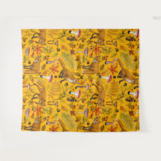 Herfstvossen op sinaasappel wandkleed (Voorkant (horizontaal))