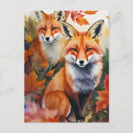Herfstvossen Waterverf Briefkaart