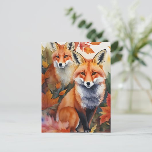 Herfstvossen Waterverf Briefkaart (Staand voorkant)