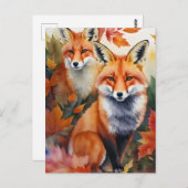 Herfstvossen Waterverf Briefkaart (Voorkant / Achterkant)