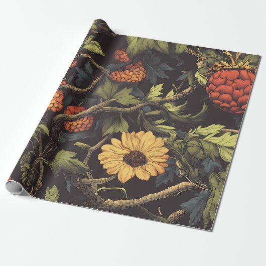 Herfstvuur Botanische Bloemen Inpakpapier (Uitgerold)