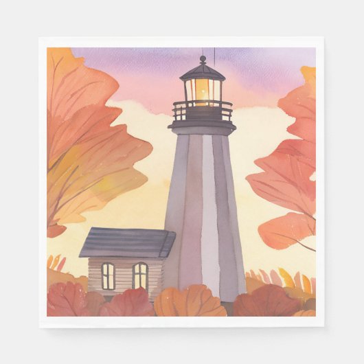 Herfstvuurtoren | Waterverf herfstblad Servet (Voorkant)