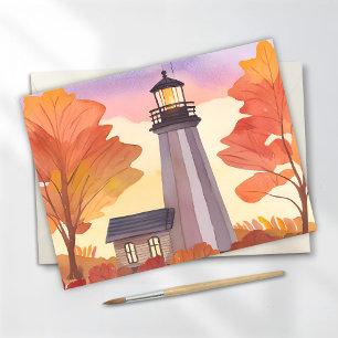 Herfstvuurtoren   Waterverf van herfstloof Briefkaart