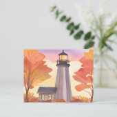 Herfstvuurtoren | Waterverf van herfstloof Briefkaart (Staand voorkant)