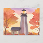 Herfstvuurtoren | Waterverf van herfstloof Briefkaart (Voorkant)