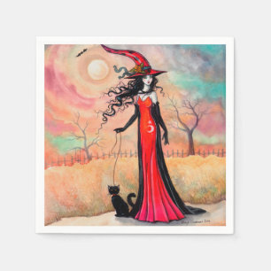 Herfstwandeling Halloween Heks Fantasie Kunst Servetten