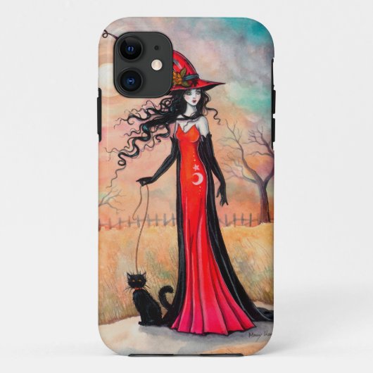 Herfstwandeling Halloween Heks Zwarte Kat Kunst Case-Mate iPhone Case (Achterkant)