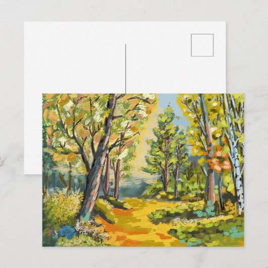 Herfstwandeling onder het bos. briefkaart (Voorkant / Achterkant)