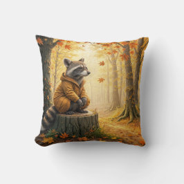 Herfstwasbeer zittend op een boomstronk kussen