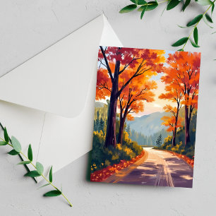 Herfstweg   Aquarel Herfstblad Kaart
