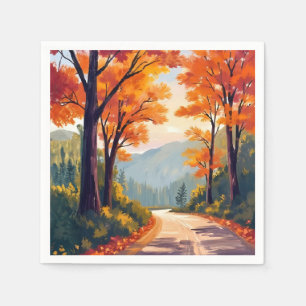 Herfstweg   Aquarel Herfstloof Bladeren Servet