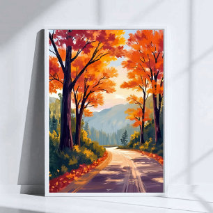 Herfstweg Watercolor Herfstloof Bladeren Poster