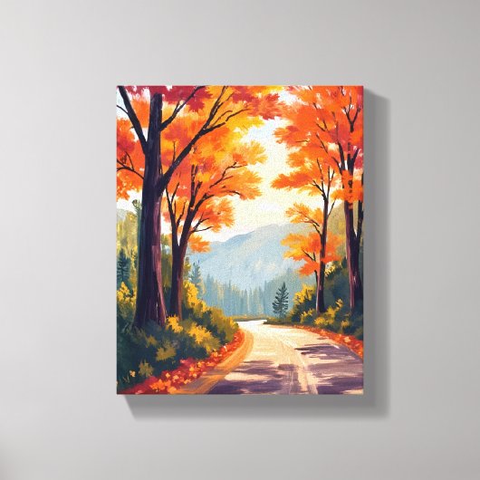 Herfstweg | Waterverf herfstloof bladeren Canvas Afdruk (Voorkant)