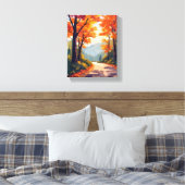 Herfstweg | Waterverf herfstloof bladeren Canvas Afdruk (Insitu (Slaapkamer))