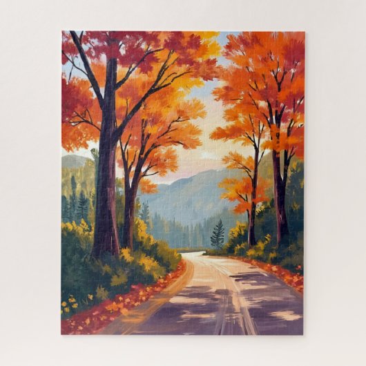Herfstweg | Waterverf herfstloof bladeren Legpuzzel (Verticaal)