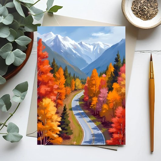 Herfstweg | Waterverf Natuur Herfstblad Briefkaart