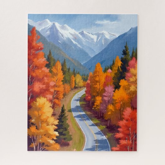 Herfstweg | Waterverf Natuur Herfstblad Legpuzzel (Verticaal)
